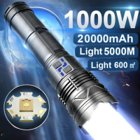 1000000LM 1000W World's More Powerful Flashlight Military Tactical Torch Zoom 5000M Hunting Camping USB Rechargeable Flashlight
