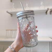 自帶吸管杯一體式玻璃罐冷飲果汁冷萃手沖咖啡杯吸管杯水果沙拉罐