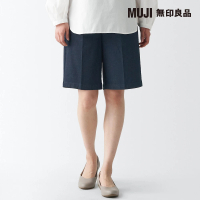 【MUJI 無印良品】女有機棉彈性輕磅丹寧五分褲(暗藍)