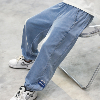 3-14 Years Old Thin Denim Pants for Summer Blue Kids Jeans Boys Loose Letter Kids Clothes 4 5 6 7 8 