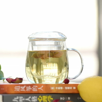 淼潤三件蘑菇杯 耐熱玻璃茶具帶蓋水杯家用辦公花茶杯 三件玻璃杯