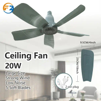 25CM Blade Large Size 5 Blades Strong Wind Ceiling Fan 220V 20W Portable Mini Ceiling Fan 2 Pin Plug