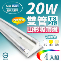 【KISS QUIET】4入組 山形吸頂燈T8 2尺/2呎 含燈管(燈管/LED燈管/T8/吸頂燈/山型燈座/輕鋼架)