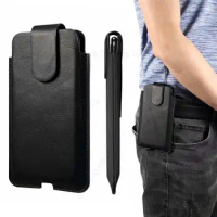 Universal Genuine Leather Magnetic Flip Phone Pouch For Asus ROG Phone 5s 5 Pro 3 II 5s Pro Belt Loop Waist Bag Phone Case Cover