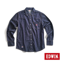EDWIN 男裝 露營系列 刺繡LOGO長袖牛仔襯衫-原藍色