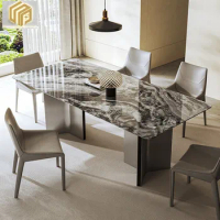 Italian dining table, rectangular household marble dining table, dining table and chair combination