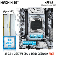 MACHINIST X99 Motherboard Set LGA 2011-3 Kit Xeon E5 2667 V4 CPU Processor 16GB(2*8G) DDR4 2666mhz RAM Memory NVME M.2 K9 2.0