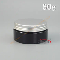 80g Shiny Black PET Jar With Silver Aluminum Lid 80ml Aluminum Jar Cosmetic Packaging Wholesale Jars