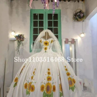 Mexican Elegant Quinceanera Dresses 2024 Sweetheart Neck Embroidered 3D Floral Applique Satin Poncho Vestidos De 15 Quinceañera