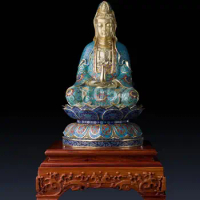 15.3inches China Brass 24K gold Cloisonne Avalokitesvara Guanyin Bodhisattva Buddha Statue Home Furnishings gift Handicraft