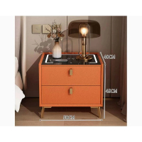 智能床頭櫃輕奢高級感 (【智能實木款】【全實木櫃體+三色燈+無線充電+超纖皮】橙色50*40*45cm）