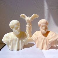 Greek Philosopher Aristotle Statue Man Bust Silicone Mould Classic Figure Sculpture Wax Tool Tabletop Ornament Candle Molds