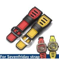 Superior 28mm Yellow Red Natural Rubber Watchband Man's Pin Buckle Waterproof Fit For Seven Friday P3B P1B P3C Watch Strap