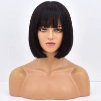Short Bob Wig With Bangs Synthetic Wigs For Women Ombre Black Red Blonde Pink Lolita Cosplay Party Natural Hair Perruque Bob