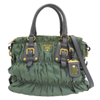 【二手名牌BRAND OFF】PRADA 普拉達 綠色 尼龍 皮革 Gaufre 兩用包