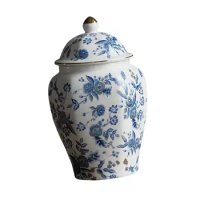 Flower Vase Storage Canister Chinese Blue and White Porcelain Pot Asian Decor Weddings Classical Ginger Jar with Lid Temple Jar
