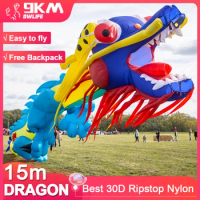 9KM 15m Dragon Kite Line Laundry Pendant Soft Inflatable Show Kite for Kite Festival 30D Ripstop Nylon Fabric with Bag