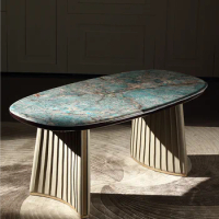 Modern light luxury marble dining table and chair combination oval high-end home dining table