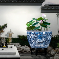 景德鎮陶瓷魚缸裝飾大型落地青花瓷睡蓮碗蓮家用戶外庭院裝飾擺件