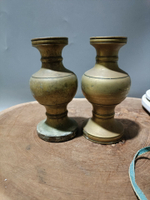 日本回流銅器古董銅瓶一對，保真包老，厚重，清代銅器銅觚，底都