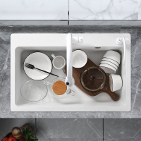 石英石水槽大單槽廚房洗碗槽水池家用洗菜盆白色台上中台下嵌入式