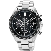 【SEIKO 精工】精工太陽能藍寶石三眼計時鋼帶錶-黑(SBPY167)