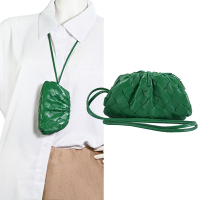 BOTTEGA VENETA 寶緹嘉  Mini Pouch 大格編織迷你手提/頸掛式雲朵包/小廢包(寶石綠)