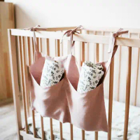 Baby Crib Storage Bag Multifunctional Canvas Baby Crib Storage Bedside Storage Bag Baby Crib Organizer Hanging Bag