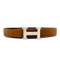 【二手名牌BRAND OFF】HERMES 愛馬仕 H Belt 腰帶 皮帶 黒色 金棕色 皮革 鍍鈀