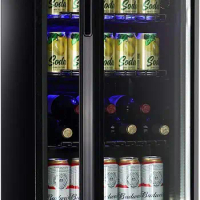 Beverage Refrigerator Cooler Mini Fridge Glass Door 100Can Beer Fridge Beverage Cooler Drinks Wines Dorm 3.2 Cu. Ft