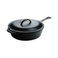 【美國LODGE】美國製鑄鐵平底深煎鍋附蓋-31cm(鑄鐵煎鍋/油炸鍋/鑄鐵鍋/平底深鍋)