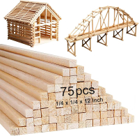 75 Pcs Balsa Wood Sticks 1/4 x 1/4 x 12 Inch balsa Wood Strips Hardwood Square Dowels balsa Unfinish