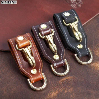 100% Genuine Leather Key Holder For Men Male Cowhide Vintage Handmade Tactical Waist Belt Loop Hook Buckle Keychain Organizer