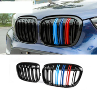 For BMW X1 F48 16-21 2PCS Front Double Pole Sport Radiator Grille Air Grille Kidney Grille Set Trim X1M