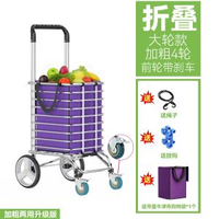 捷安璽購物車拖車買餸小拉車手推車摺疊菜籃-【升級大輪款】帶剎車 加粗兩用4輪-紫袋（買一送三）【兩用摺疊式】 均碼-款式1