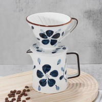 Ceramic Coffee Dripper Hand painted Style Coffee Drip Filter Cup Permanent Pour Over Coffee Maker with Separate Stand for 1-4Cup