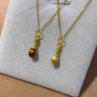 Pure 24K Yellow Gold Pendant Women 999 Gold Writing Brush Necklace Pendant