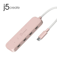 【現折$50 最高回饋3000點】   j5 凱捷 JCH345E 環保材質 USB-C Gen2 轉四埠Type-C 高速集線器 粉