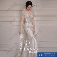 尾牙禮服 洋裝 魚尾輕婚紗新娘2024新款主紗高端輕奢小眾出門迎賓紗領證法式禮服交換禮物 三木優選