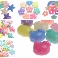 100 Mixed Pastel Color Acrylic Assorted Heart Animal Shape Pony Beads kids  Craft
