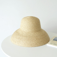 網紅同款太陽帽子女鐘型寬檐拉菲草帽復古赫本風出游凹造型遮陽帽1入