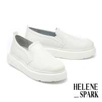 休閒鞋 HELENE_SPARK 日常百搭H壓印拼接軟牛皮厚底休閒鞋－白