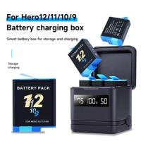 PALO Battery For Gopro Hero 9 10 11 12 Camera 2000mAh Rechargeable Battery For GoPro Hero &amp; 3 Slots Smart Charger Storage Box