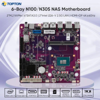 6-Bay i3-N305 N100 NAS Motherboard 1*PCIEx4 2*Intel i226-V 2.5G 2*M.2 NVMe 6*SATA3.0 1*DDR5 Firewall Router Mini ITX Mainboard