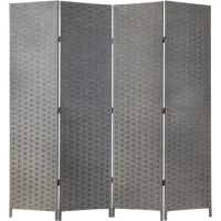 Room Divider 4-Panel Room Divider - Vintage Gray Woven Seagrass Folding Private Panel Screens - Partition Wall Dividers Home
