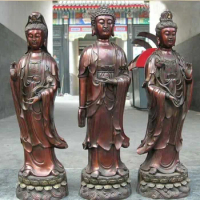 24"Tibet Large red bronze Three Saints of the West Bodhisattva buddha statue Set