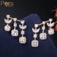 Pera 585 Gold Color Asymmetrical Women Ear Jewelry Big Square Drop Hanging Earrings for Ladies Christmas Gift with CZ Stone E469