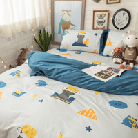 月光藍躲貓貓 D1雙人床包三件組 100%精梳棉(60支) 台灣製 棉床本舖