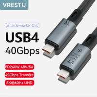 USB 4.0 Cable 40Gbps 240W Type C Fast Charging USB C to C Data Line Hi-Speed Transfer 8K@60Hz Cord for Thunderbolt 4 3 Macbook