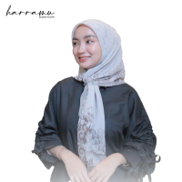 HARRAMU Jilbab Segiempat Motif Naura Coklat Voal Paris Premium Hijab Segi 4 Empat Kerudung Square La